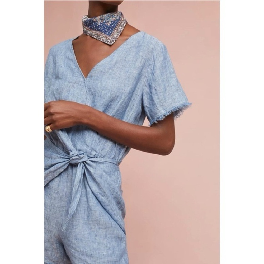 Sanctuary x Anthropologie  Montana 100% Linen Romper Size XS Blue Chambray - Picture 2 of 10